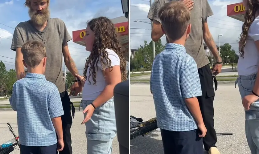 Crianças oram por sem-teto e o emocionam ao falar de Jesus: “Que o Senhor o proteja”