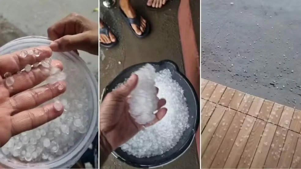 Chuva de granizo surpreende moradores de Riachão, no Sul do Maranhão