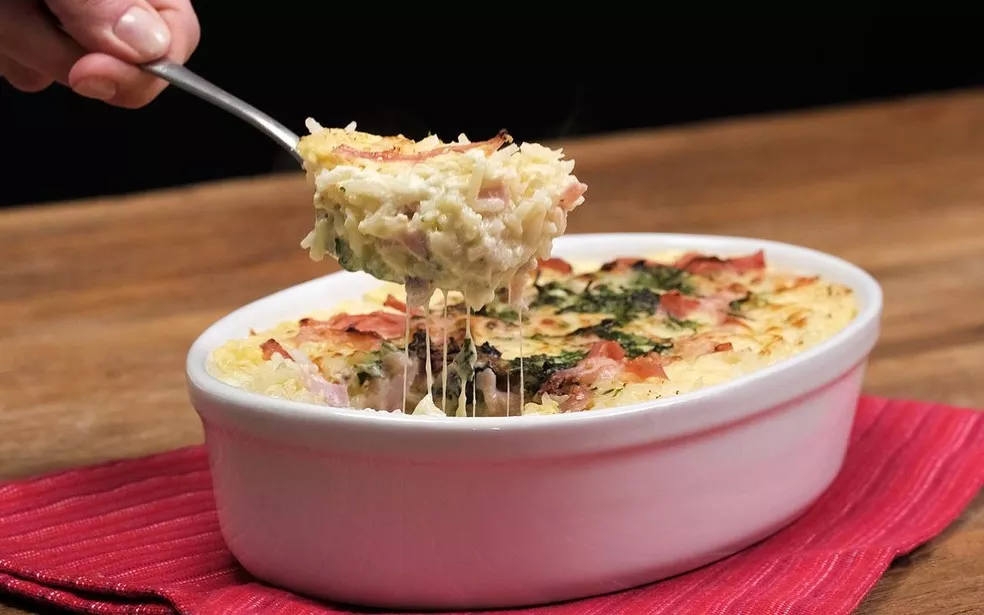 Arroz de forno com presunto e queijo