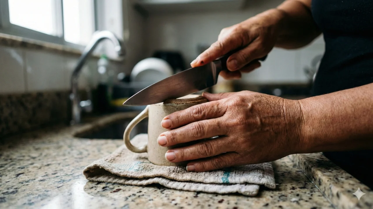 Como afiar faca cega usando só uma xícara de cerâmica