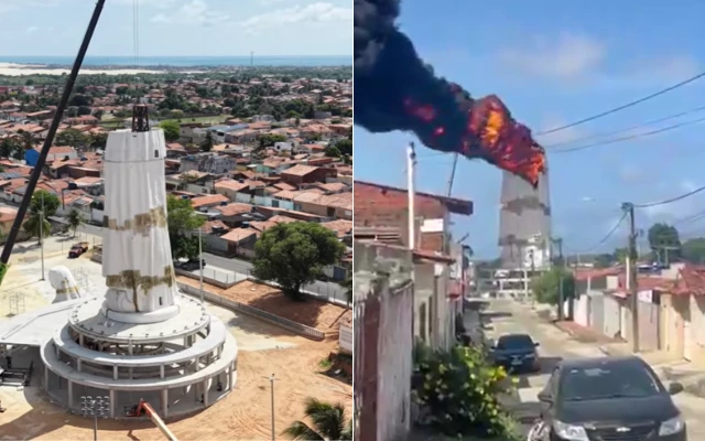 Incêndio destrói estátua em Natal-RN