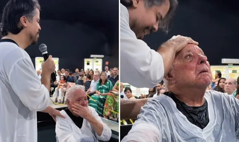 Idoso vai às lágrimas durante batismo na Bahia: “Vida nova aos 92 anos”