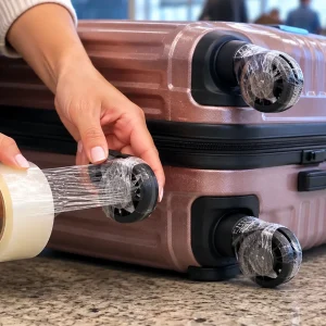 Dica simples com fita adesiva nas rodinhas da mala protege a sua bagagem